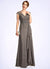 Charlotte A-Line V-neck Floor-Length Chiffon Lace Mother of the Bride Dress With Beading Sequins Cascading Ruffles 126P0015030