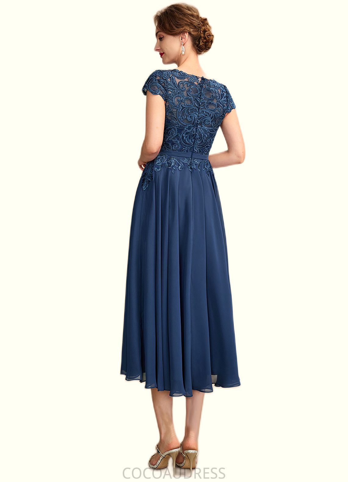 Katharine A-Line Scoop Neck Tea-Length Chiffon Lace Mother of the Bride Dress 126P0015032