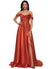 Maisie A-line Off the Shoulder Sweep Train Satin Prom Dresses With Rhinestone P0022208