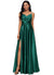 Seraphina A-line V-Neck Floor-Length Stretch Satin Prom Dresses P0022211