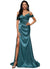 Lorna Trumpet/Mermaid V-Neck Sweep Train Stretch Satin Prom Dresses With Beading Rhinestone Sequins P0022213