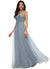 Marina A-line V-Neck Floor-Length Tulle Prom Dresses With Appliques Lace Sequins P0022223