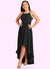 Marisol A-Line Lace Chiffon Asymmetrical Junior Bridesmaid Dress black COAP0022855