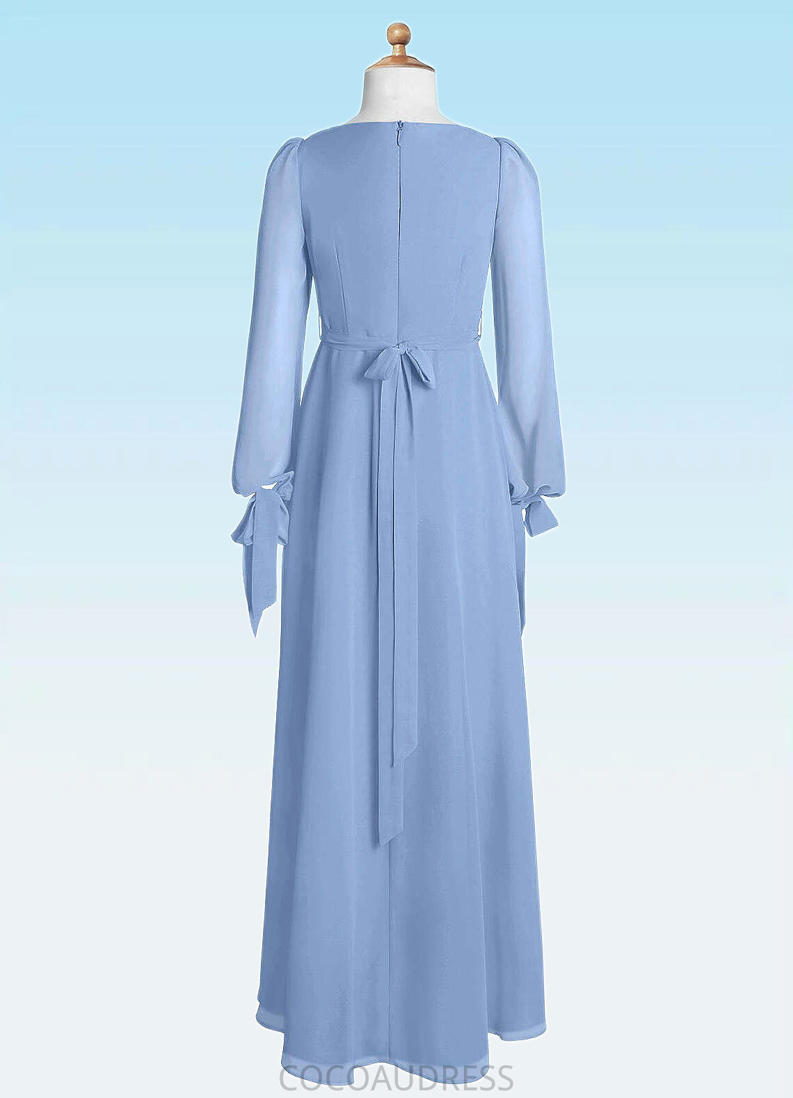 Gracie A-Line Chiffon Floor-Length Junior Bridesmaid Dress with Pockets Steel Blue COAP0022867