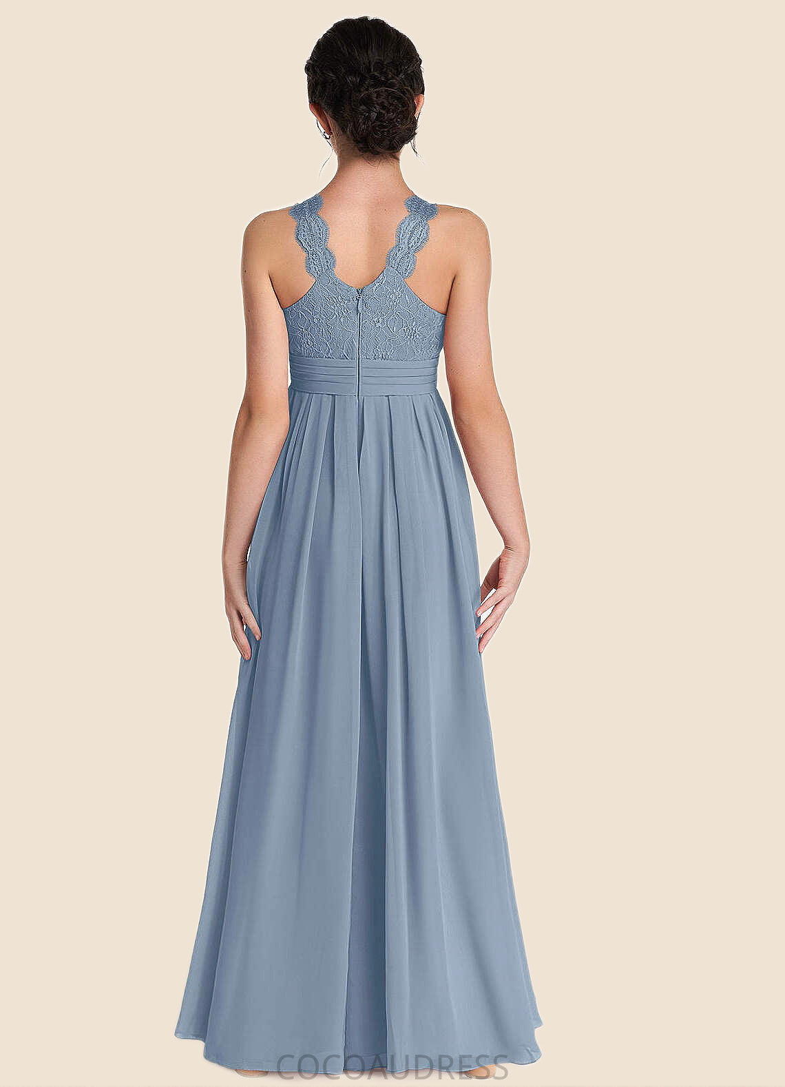 Raelynn A-Line Lace Chiffon Floor-Length Junior Bridesmaid Dress dusty blue COAP0022871