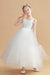 Ivory Straps Round Neck Flower Girl Dresses With Lace Appliques