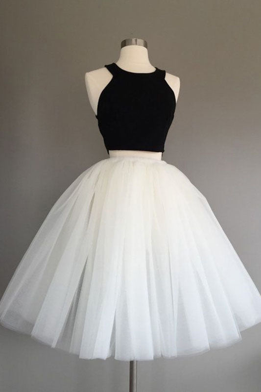 Halter Sleeveless Ball Homecoming Dresses Two Pieces Lillianna Gown Tulle Pleated Simple