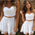 Spaghetti Two Pieces Lace A Line Isla Homecoming Dresses Straps Sweetheart White Short