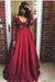 Burgundy A Line Floor Length V Neck Long Sleeve Lace Plus Size Prom Dresses