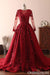 Cocoau Modest Elegant Burgundy Scoop Neck Long Sleeves Ball Gown Prom Dresses With Appliques