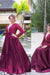A Line V Neck Long Sleeves Beading Sweep Train Satin Plus Size Prom Dresses JS196