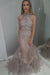 Two Pieces Mermaid High Neck Blush Prom Dress With Beading Evening Dresses PW443