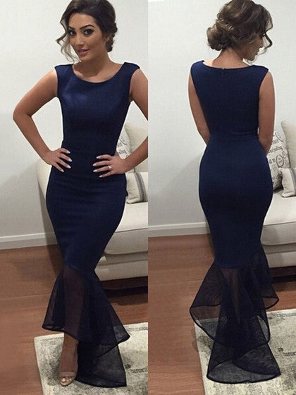 New Arrival Navy Blue Long Chiffon Square Mermaid Prom Gowns Plus Size Women Gown JS108