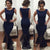 New Arrival Navy Blue Long Chiffon Square Mermaid Prom Gowns Plus Size Women Gown JS108