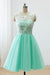 Modest Lace Top Mint Green Tulle Short Prom Homecoming Dresses
