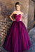 Stylish Sweetheart Strapless Purple Tulle Long A-Line Plus Size Prom Dresses JS728